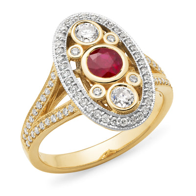 Oval Natural Ruby & Diamond Ring