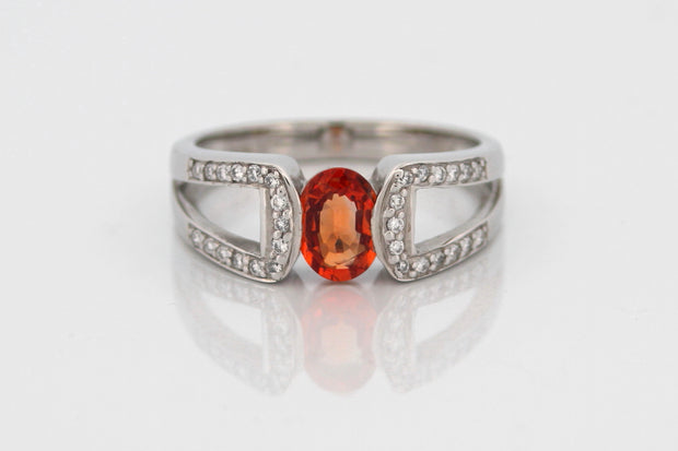 Orange Sapphire & Diamond Ring