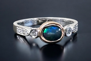 Solid Black Opal and Diamond RIng